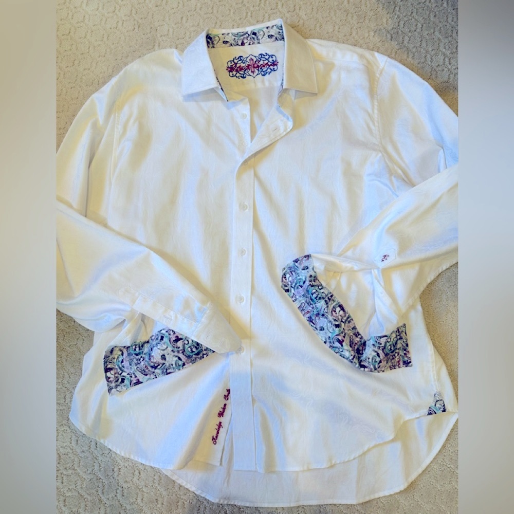 Men's White Shirt with Paisley Accents